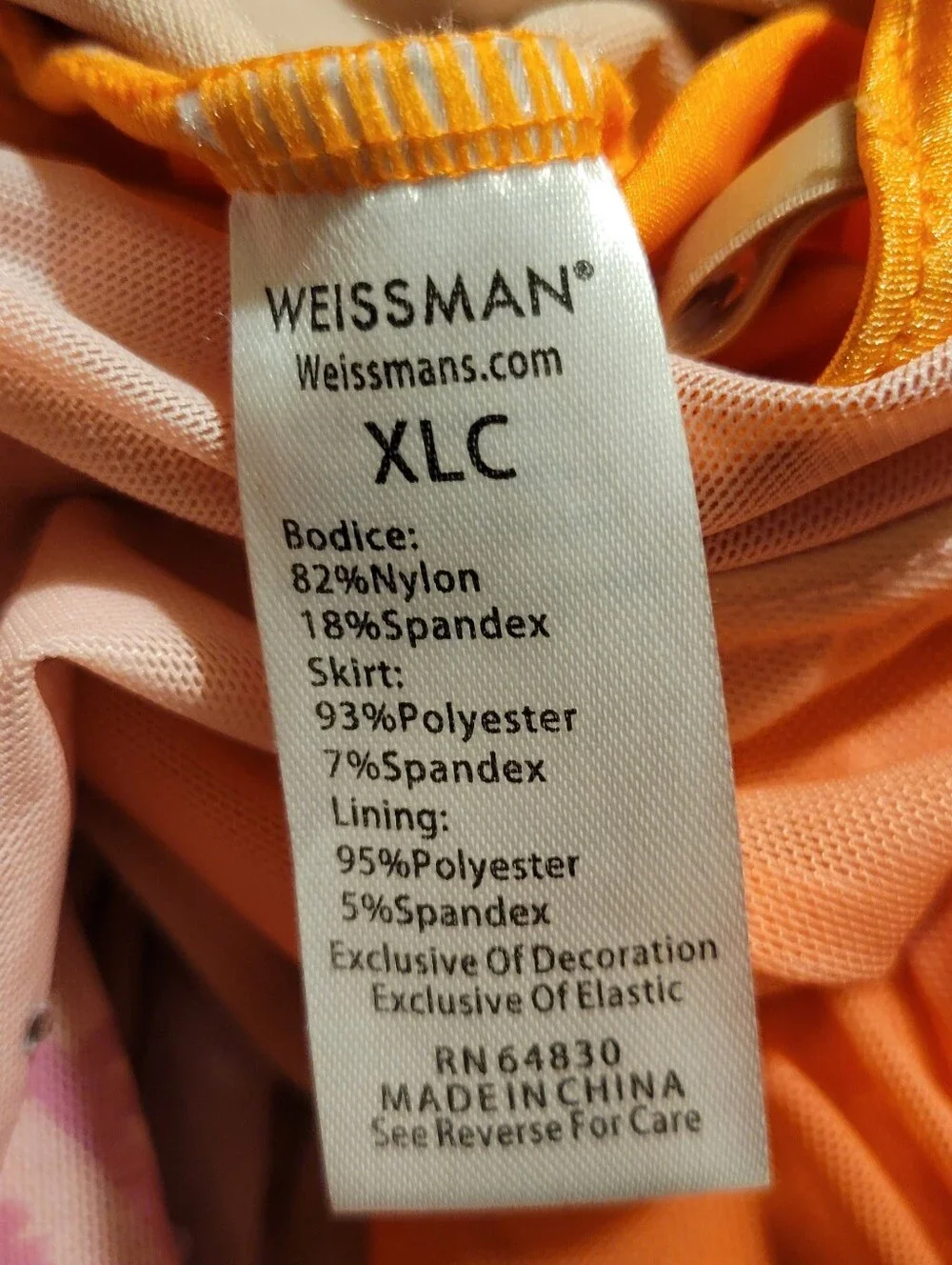 Weissman Orange to Pink Gradient Costume with Floral Rhinestones